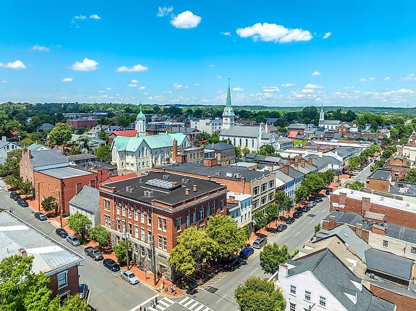 Aerial view Fredericksburg, Virginia.