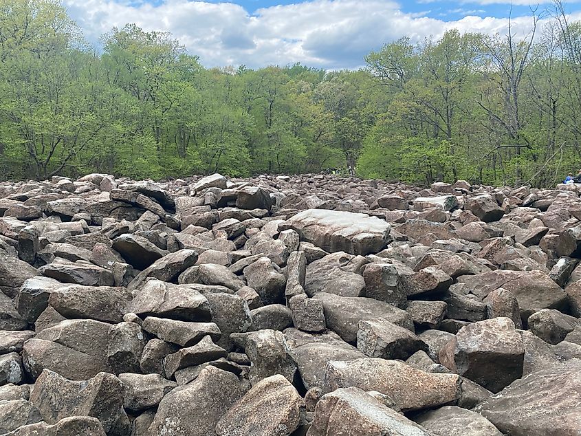 The rocky landscape of the Ringing Rocks Park, Pennsylvania.