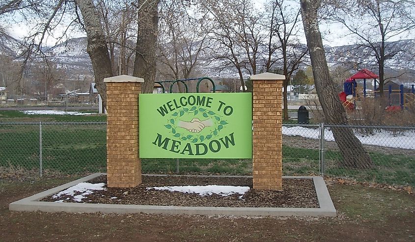 Welcome sign in Meadow, Utah, United States.