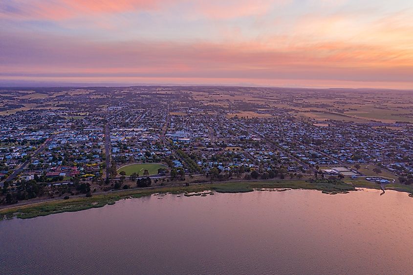 Sunset over town Colac in Australia.