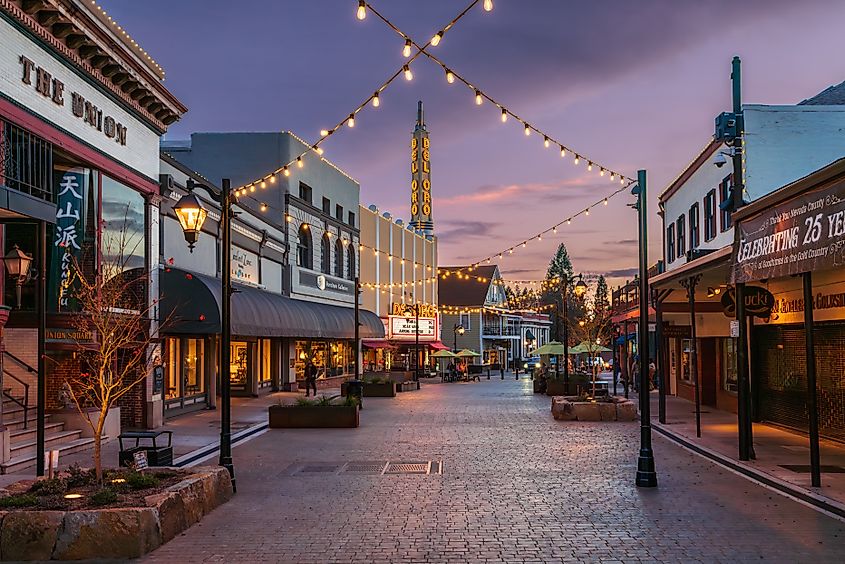 The Plaza on Mill Street at dusk Grass Valley, California. Editorial credit: Cavan-Images / Shutterstock.com