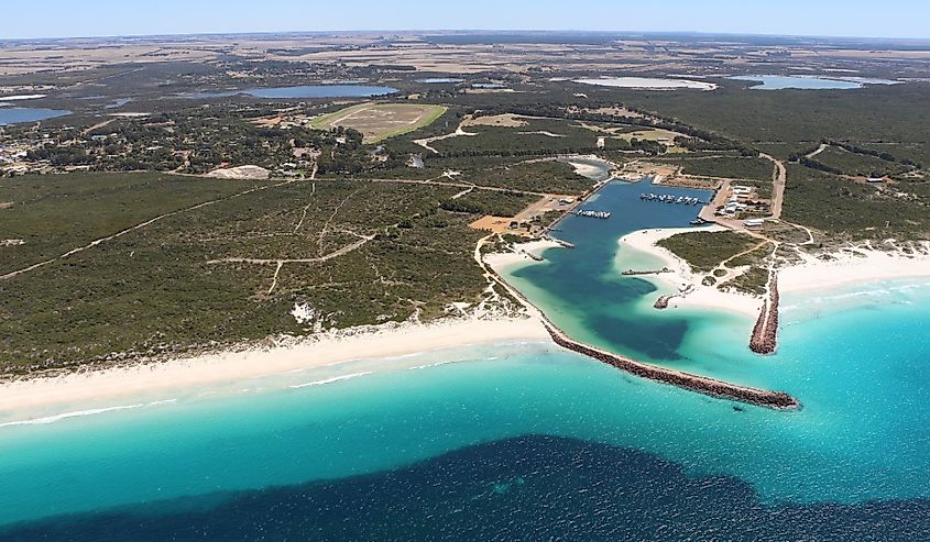 Aerial view of the mouth of Bandy Creek, Esperance in Australia