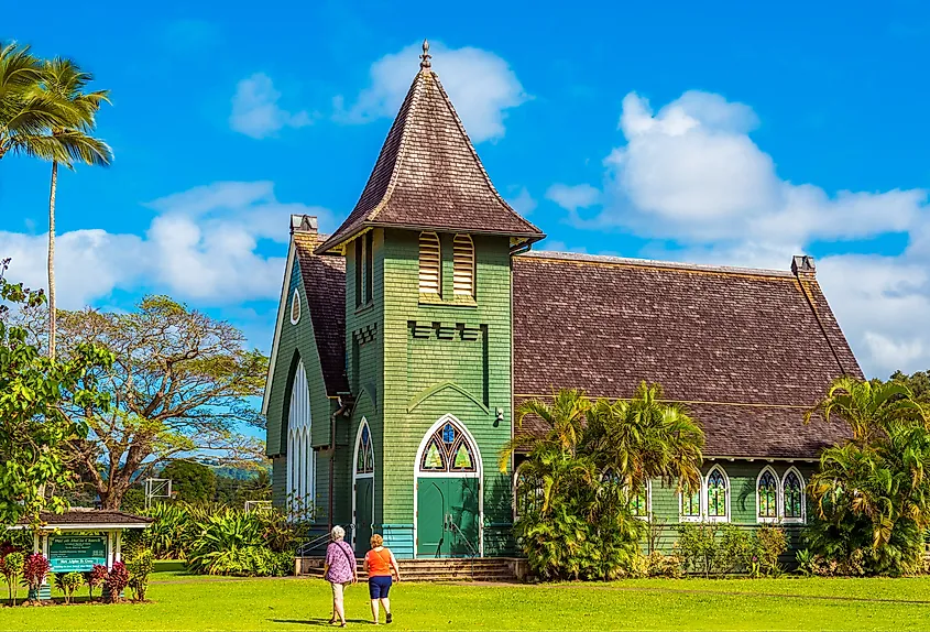 View of Waioli Huiia Church in Hanalei, Kauai.