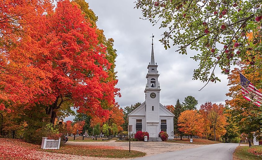 A beautiful church and fall foliage in Sandwich, New Hampshire