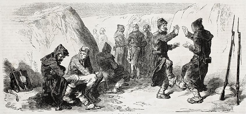 French soldiers in a trench during the Crimean War