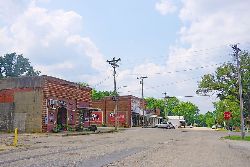 Businesses along 1st Street in Birch Tree, Missouri.