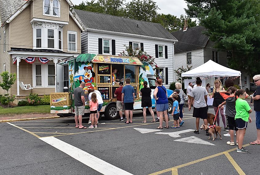 Visitors line up for cold treats at the annual Peach Festival in Wyoming, Delaware.