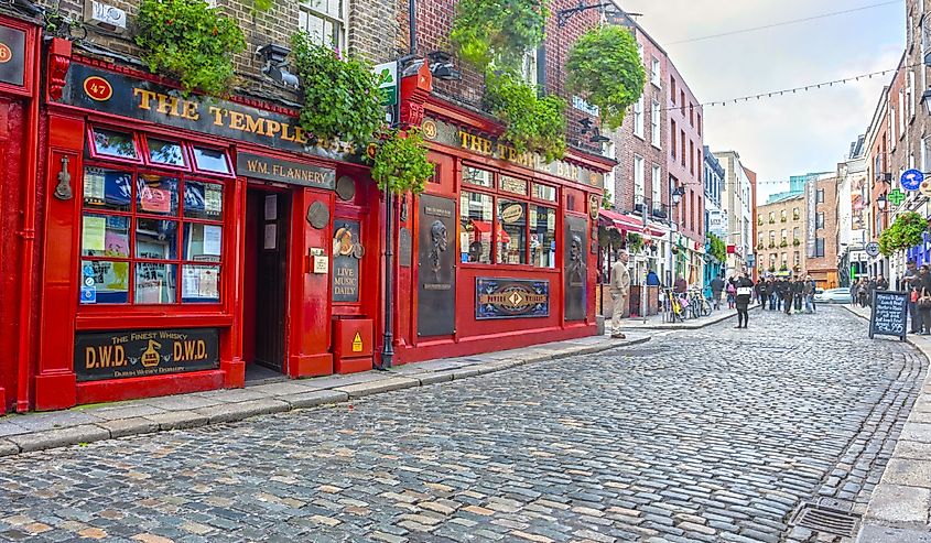 People around The Temple Bar in Dublin, Ireland