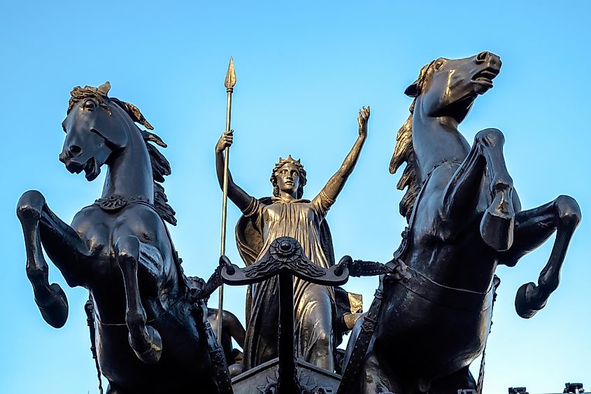 Bronze Sculpture by Thomas Thornycroft commerating Boudicca in London on Dec 9, 2015