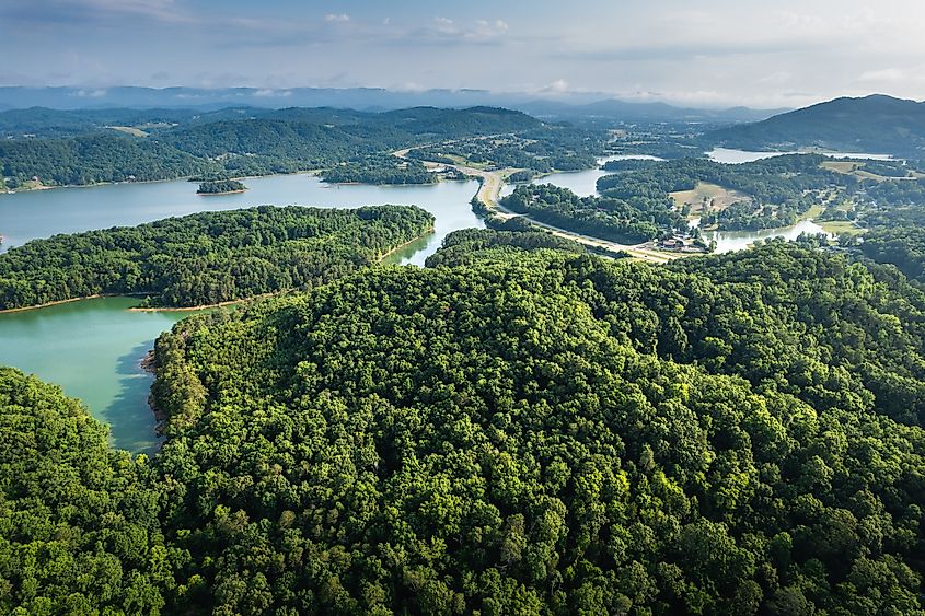 Cherokee Lake, Tennessee. Aerial view of Cherokee Reservoir