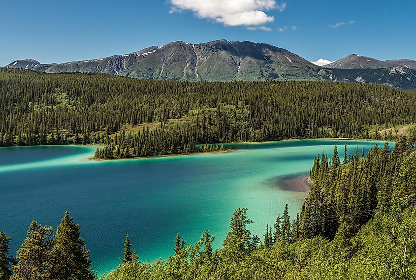 This is a shot of Emerald Lake in the Yukon Territory in Canada