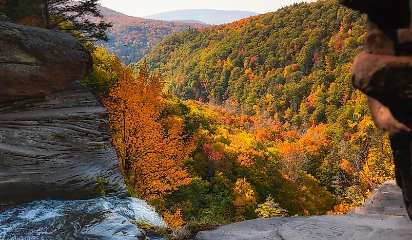 Fall foliage, Kaaterskill Falls, Woodstock, New York.