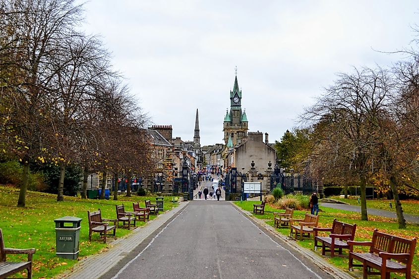 View to Dunfermline Main Street from Pittencrieff Park