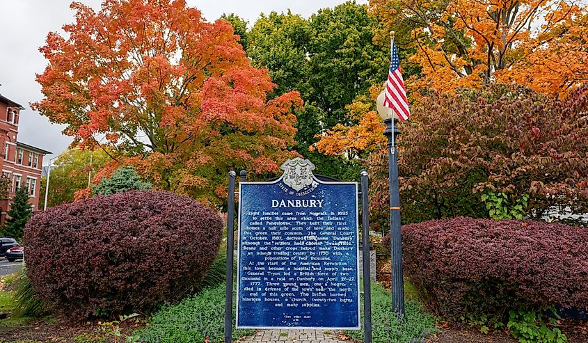 Sign in Elmwood Park with the history of Danbury.