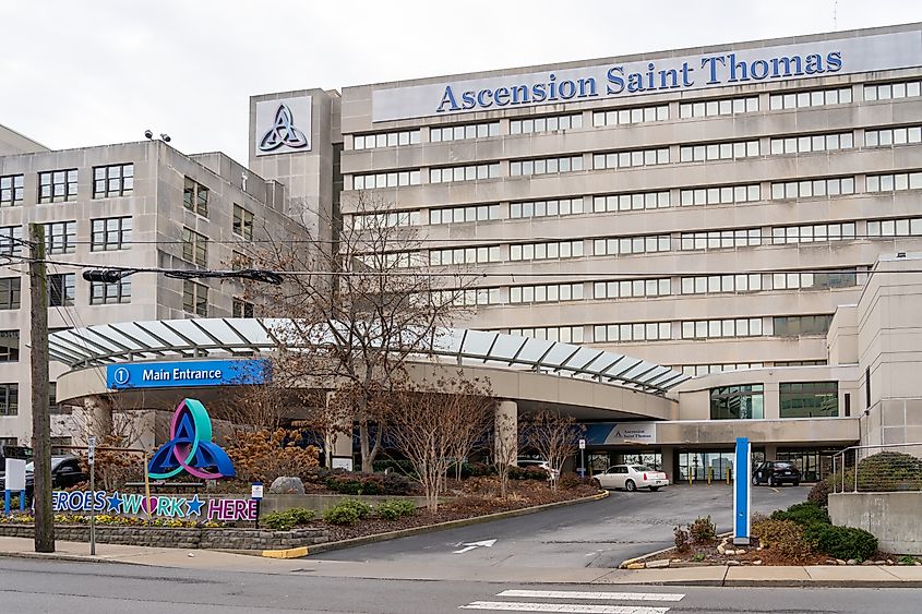 Ascension Saint Thomas Hospital Midtown in Nashville, Tennessee. Editorial credit: JHVEPhoto / Shutterstock.com