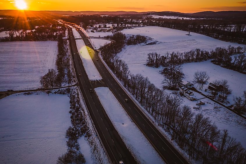 Snowy landscape in Clinton, New Jersey.