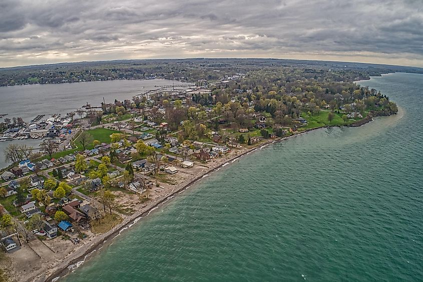 Aerial view of Sodus Point in Upstate New York.