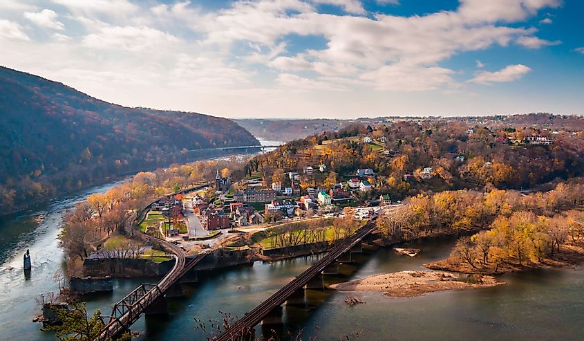 View of Harper's Ferry and the Potomac River from Maryland Heights.