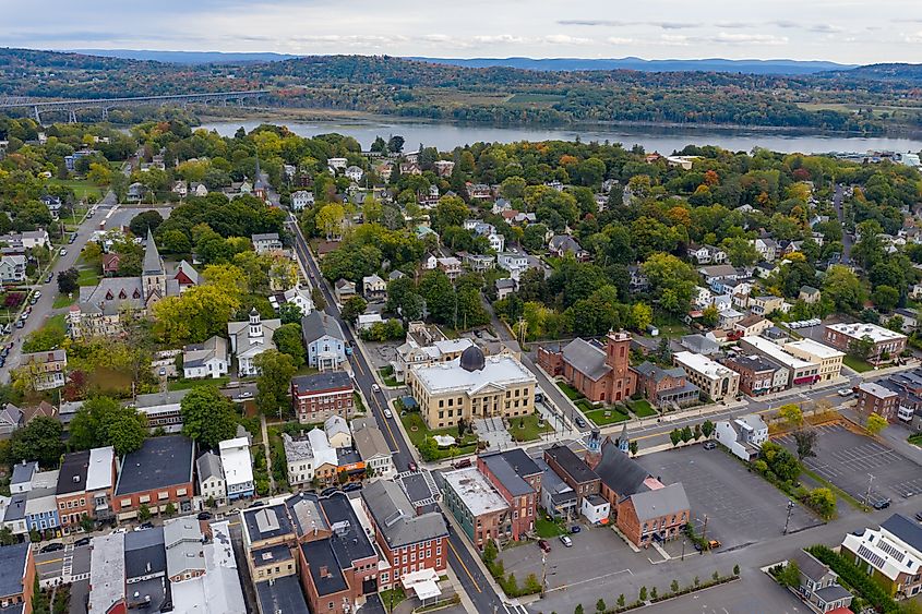 Aerial view of the town of Catskill in upstate New York.
