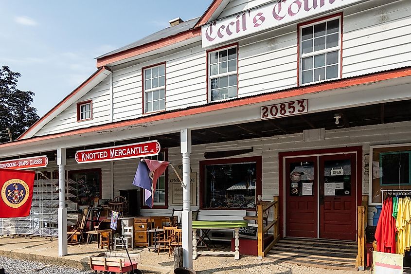 Entrance to Antique and Souvenir Shop in Leonardtown, Maryland.