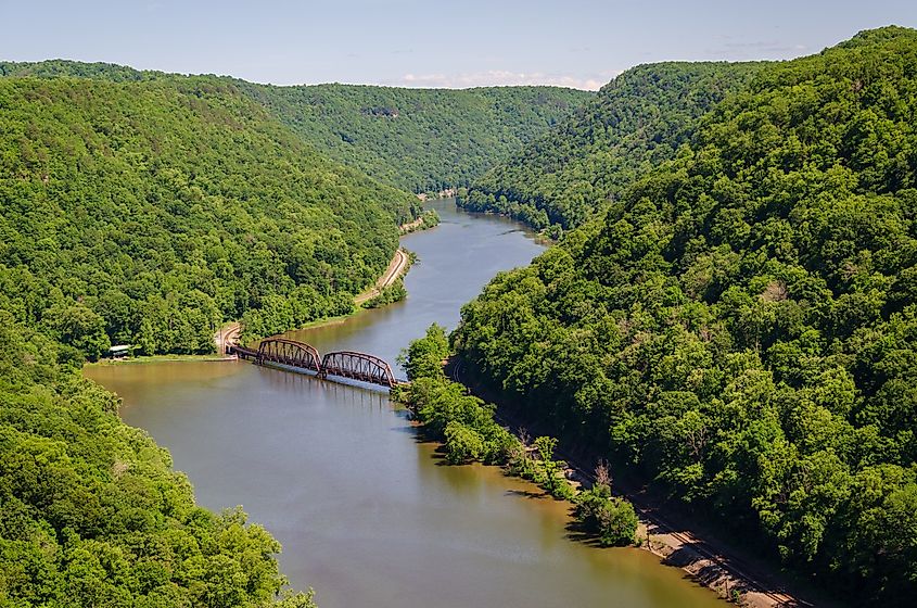 Aerial view of the New River Gorge National Park and Preserve.