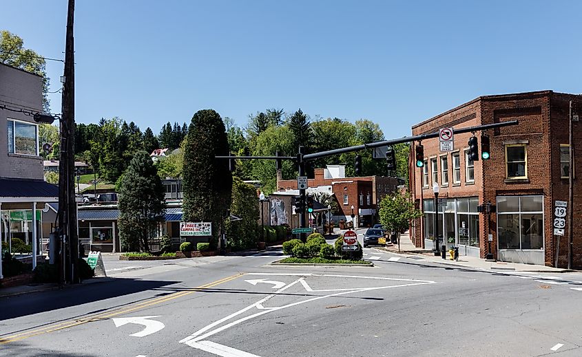 Main intersection in downtown in Canton, NC.