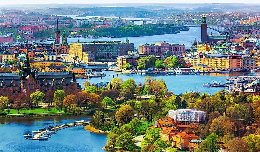 Scenic summer aerial panorama of the Old Town architecture in Stockholm, Sweden