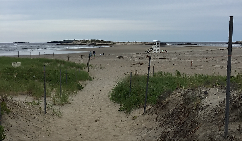 Popham Beach State Park Maine on overcast day