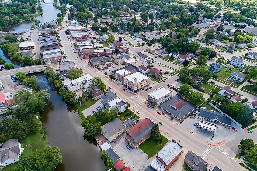 Aerial view of Mayville, Wisconsin.