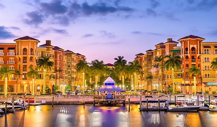 Naples, Florida downtown skyline at dusk.