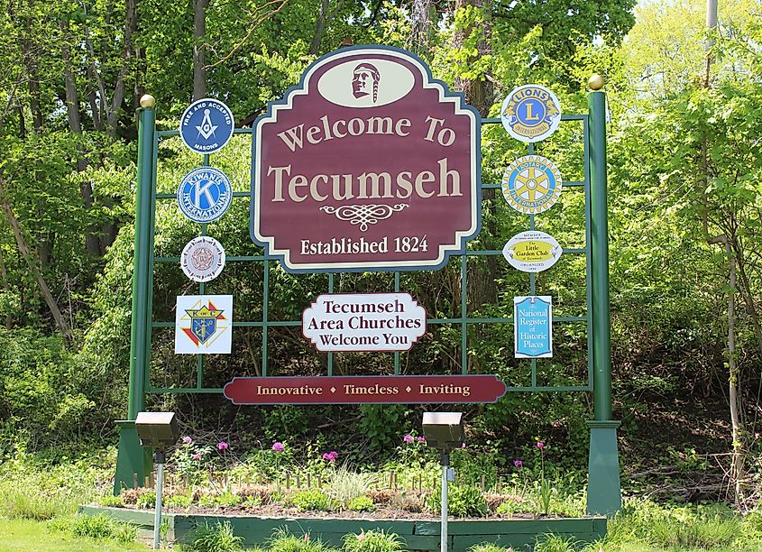 Welcome sign greets visitors to Tecumseh, Michigan