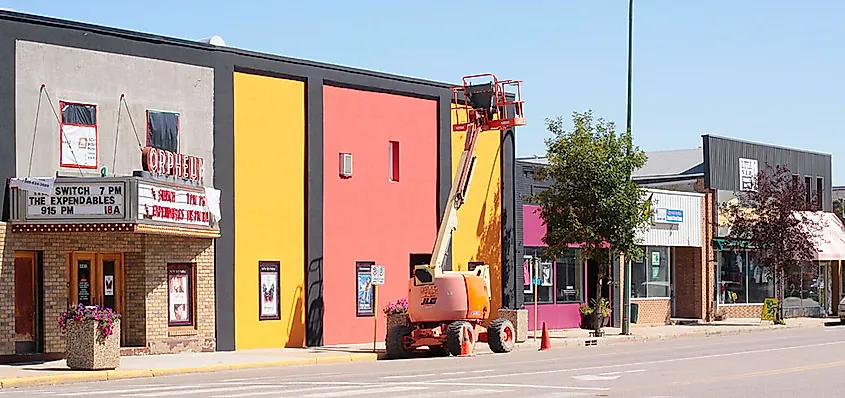 Theater building in Estevan, Saskatchewan, with a classic marquee and brick exterior