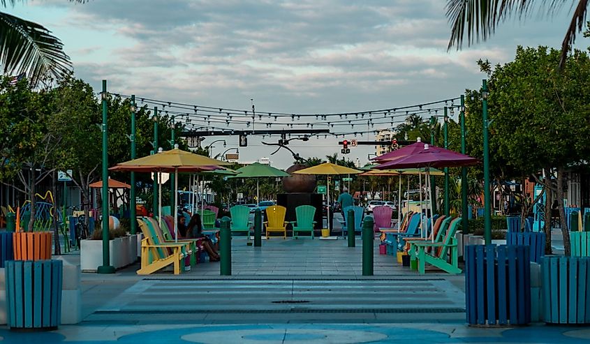 Colorful umbrellas and adirondack chairs in Lauderdale By The Sea (South Florida)