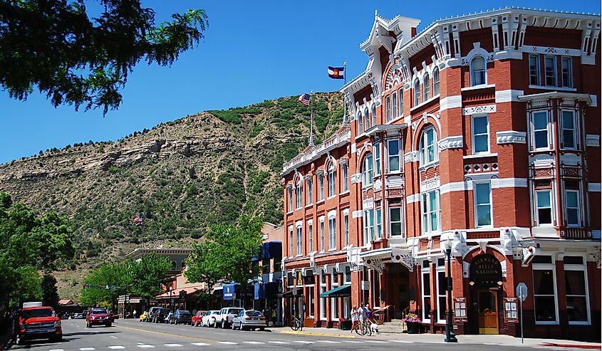 A view of Main Avenue in Durango, featuring Strater Hotel.