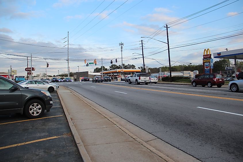 North Decatur Road busy with cars in North Decatur, Georgia.