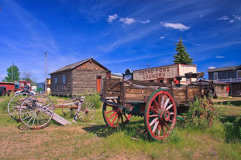 Horse drawn wagons at the World Museum Of Mining, Butte, Montana