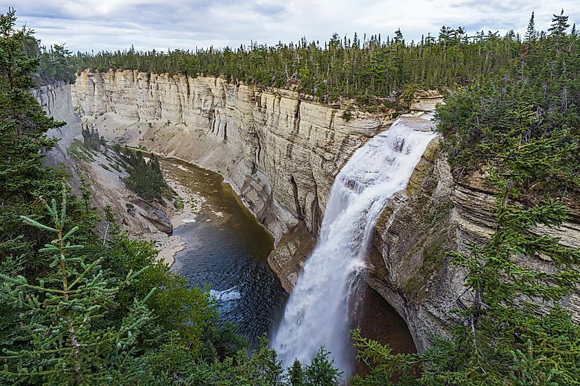 View on the Vaureal waterfall, the most impressive waterfall of Anticosti Island