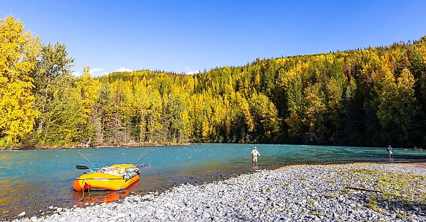 Rafting and fly fishing on the Kenai River, Alaska. Photo credit CSNafzger via Shutterstock.