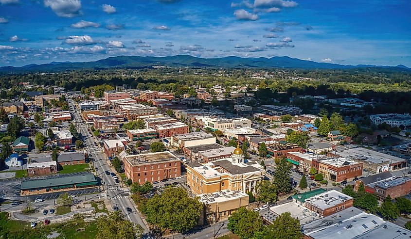 Aerial View of Downtown Hendersonville, North Carolina.