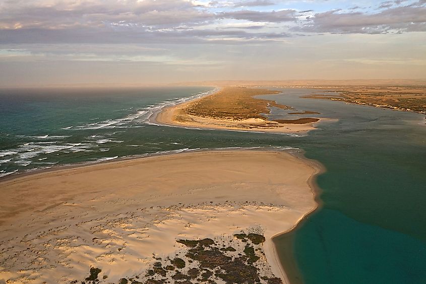 Aerial view of the Coorong and Lower Lakes in Australia.