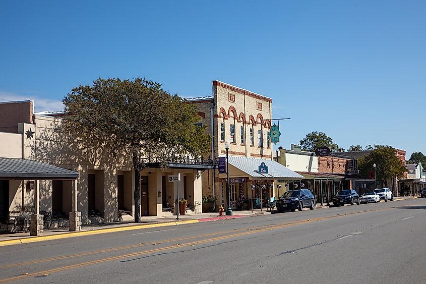 Old vintage buildings in western style and decoration in Boerne, Texas