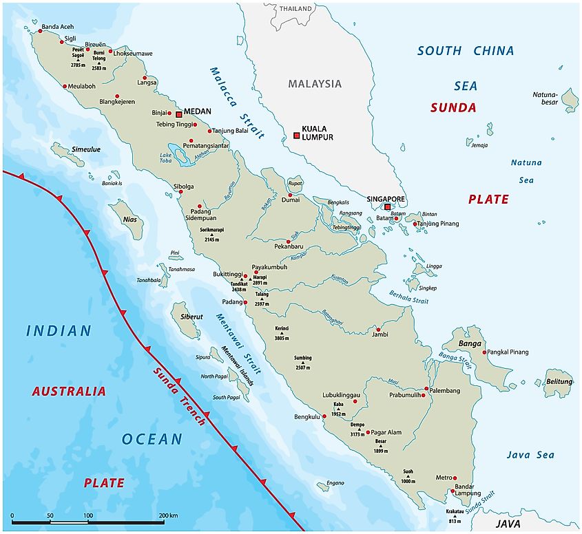 Map of the Sunda Trench off the west coast of Sumatra, Indonesia. 
