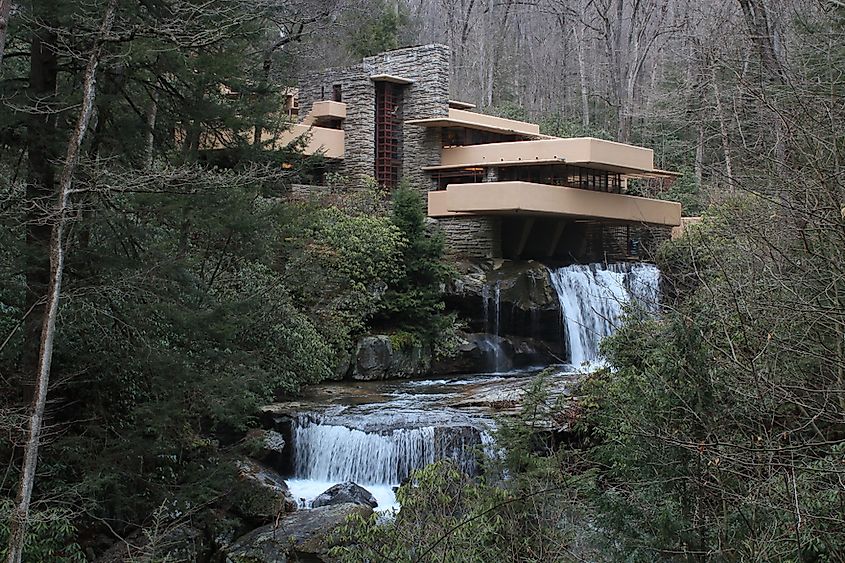 Fallingwater, the Frank Lloyd Wright house cantilevered over a waterfall on Bear Run in Pennsylvania.