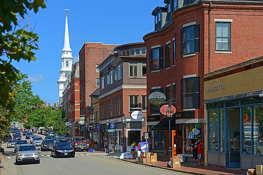 Historic buildings on Congress Street near Market Square in downtown Portsmouth, New Hampshire