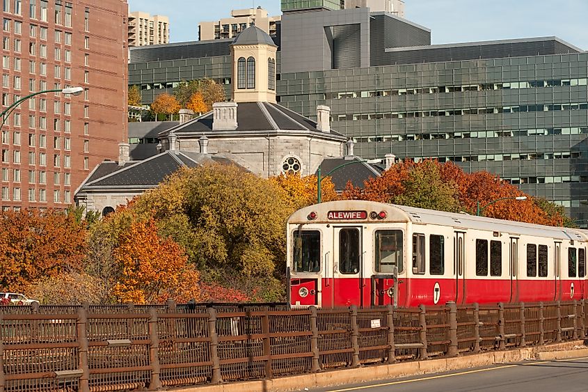 Boston Red Line MBTA train near Charles MGH station. Credit: Natalia Bratslavsky / Shutterstock