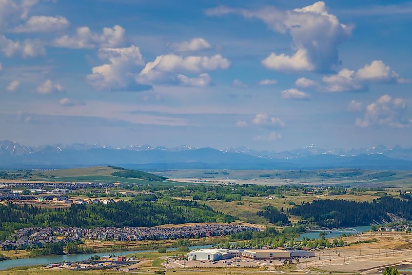 Aerial view of Cochrane, Alberta.