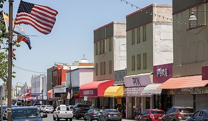 Afternoon sunlight shines on the historic urban core of downtown Nogales.