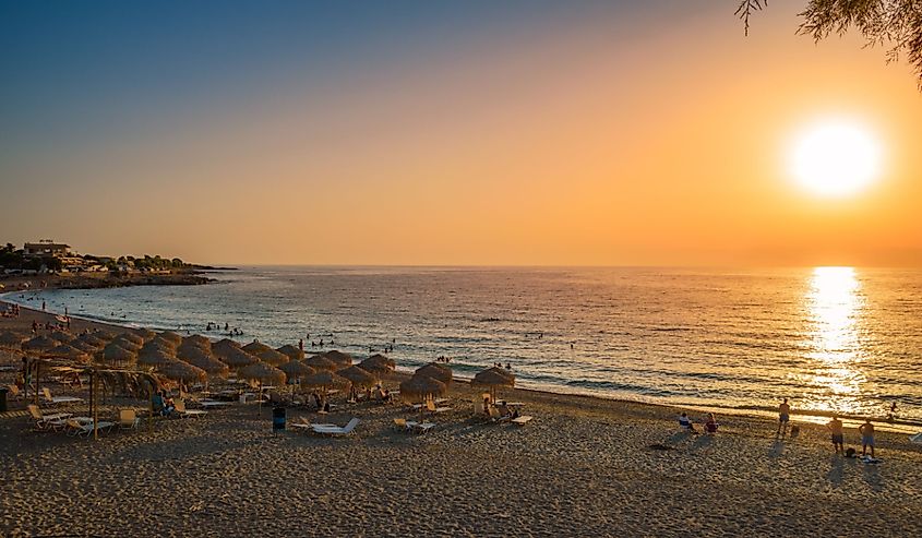 The Idyllic beach of Kyparissia towards the Ionian sea. Kyparissia is a lively coastal town located in Messenia, Peloponnese, Greece.