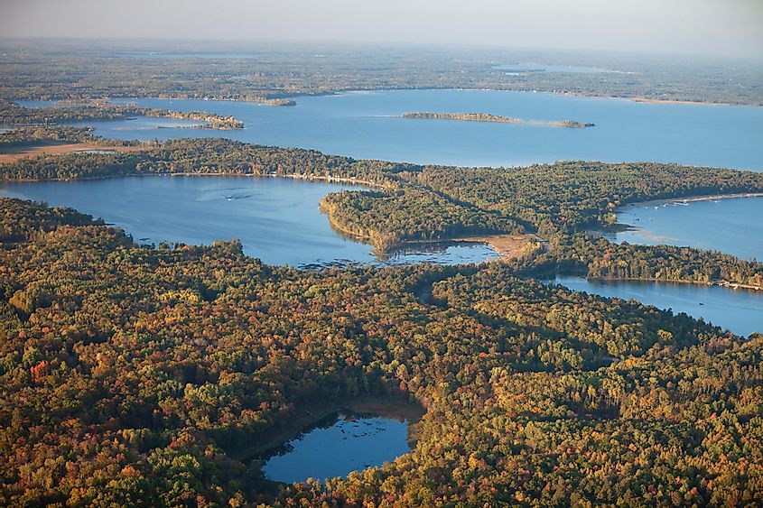 Aerial view of the Brainerd Lakes region in Minnesota.