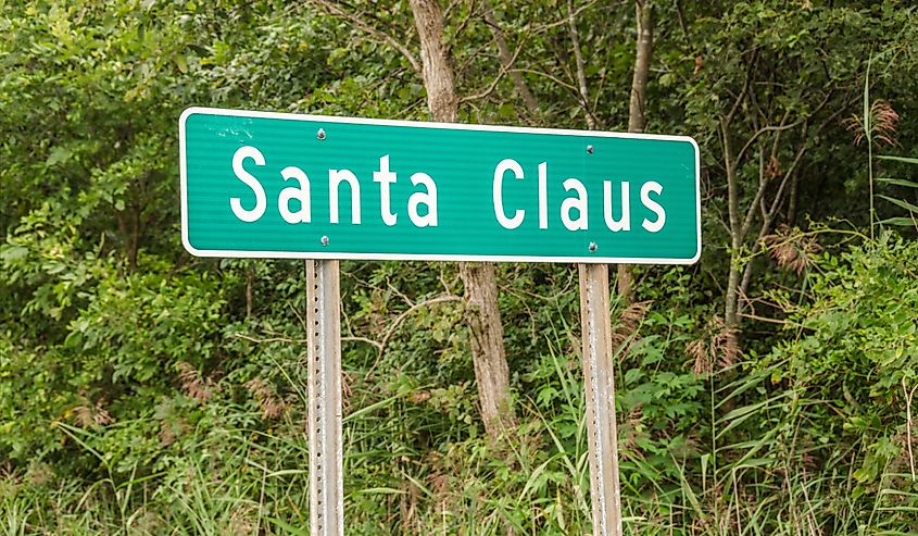 Sign for the city of Santa Claus, Indiana